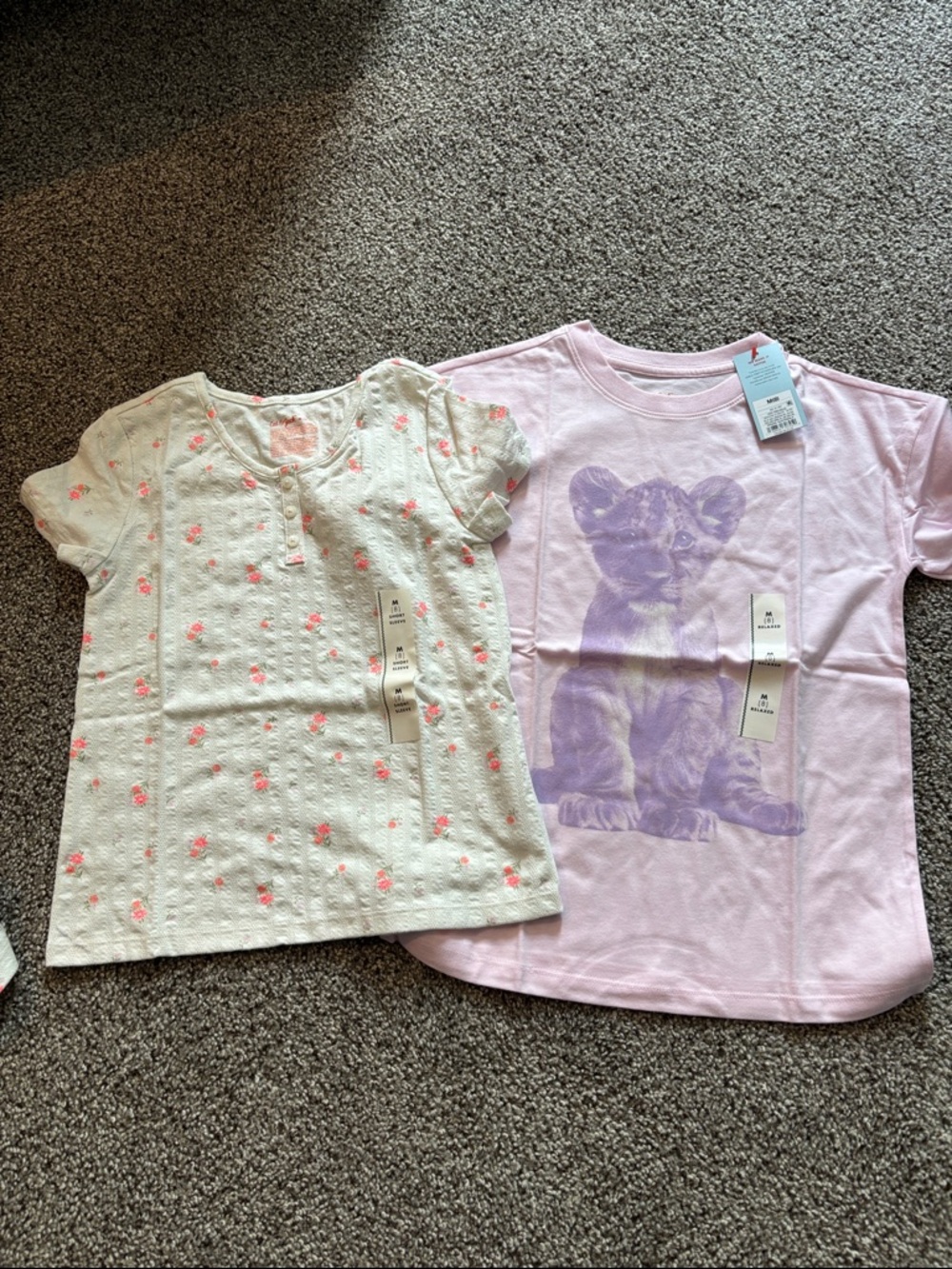 NEW Cat & Jack Pink Tee with Purple Lion + Cream Floral Button-Front Top 2pc Bun